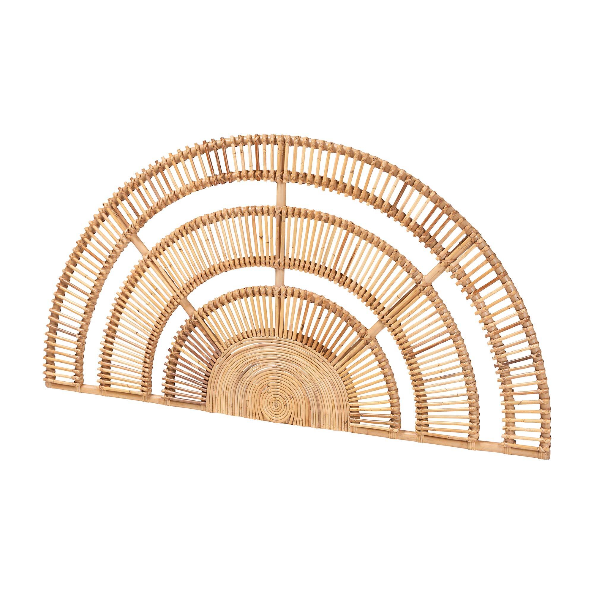 Front. bali & pari - Luna Natural Rattan Headboard - Handwoven Wicker Wall-Mount Headboard in Half-Moon Shape, Coastal Boho Bedroom, Queen - Natural Brown.