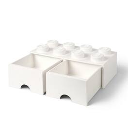Room Copenhagen - LEGO Brick Drawer, 8 Knobs, 2 Drawers, Stackable Storage Box - White