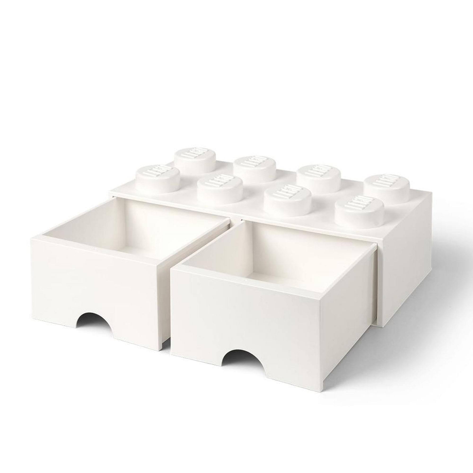 Front. Room Copenhagen - LEGO Brick Drawer, 8 Knobs, 2 Drawers, Stackable Storage Box, White - White.