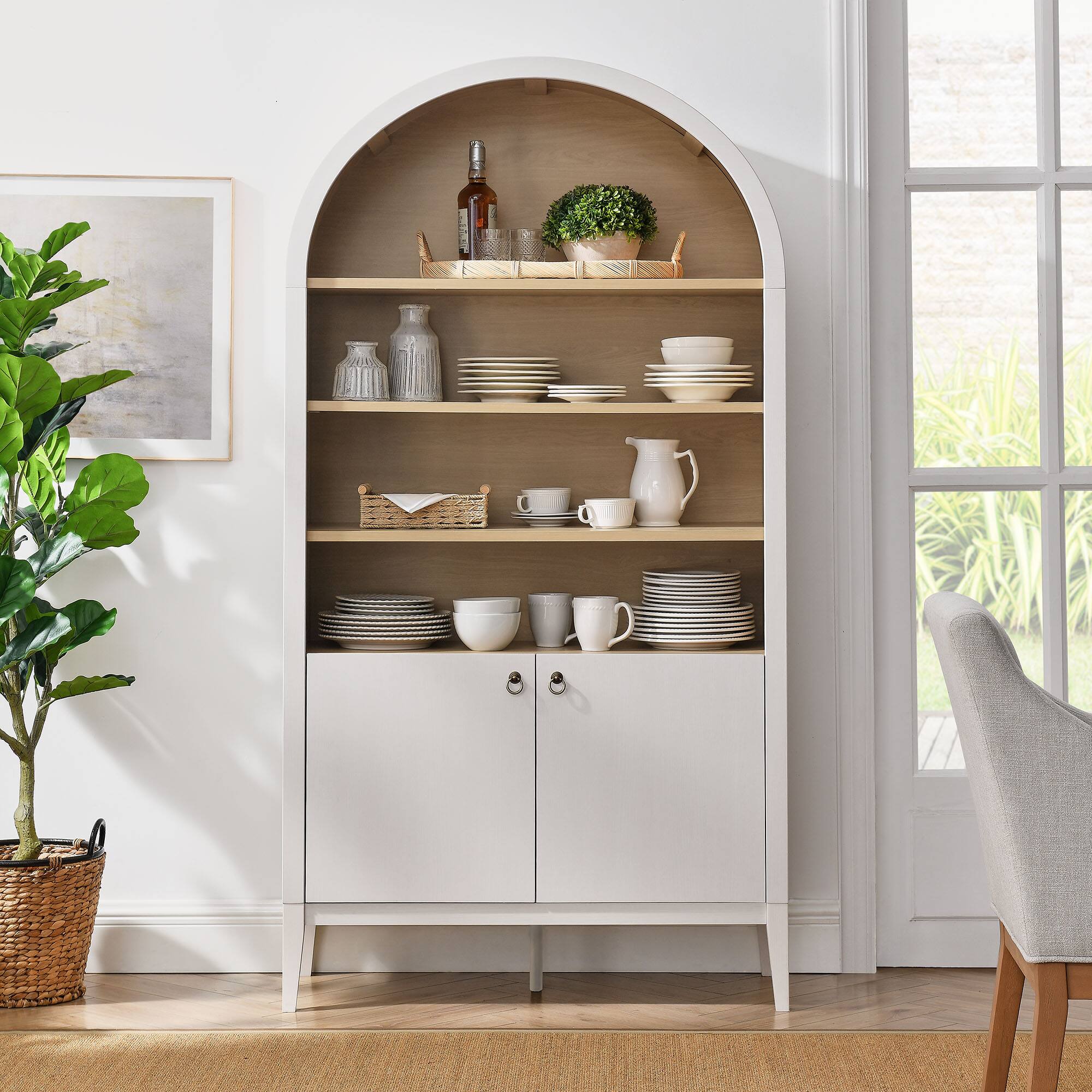 Alt View 1. Modway - Nolan 74" Tall Wide Arched Storage Display Cabinet Bookshelf by Modway - Ivory Oak.