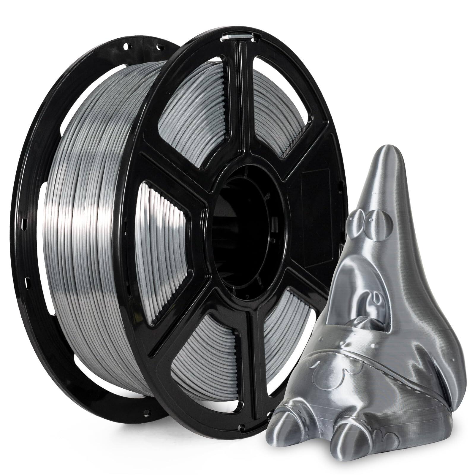 Front. Flashforge - Flashforge 3D Printer Filament Silk PLA 1.75mm 1kg Spool-Dimensional Accuracy +/- 0.02mm (Silver) - Silver.
