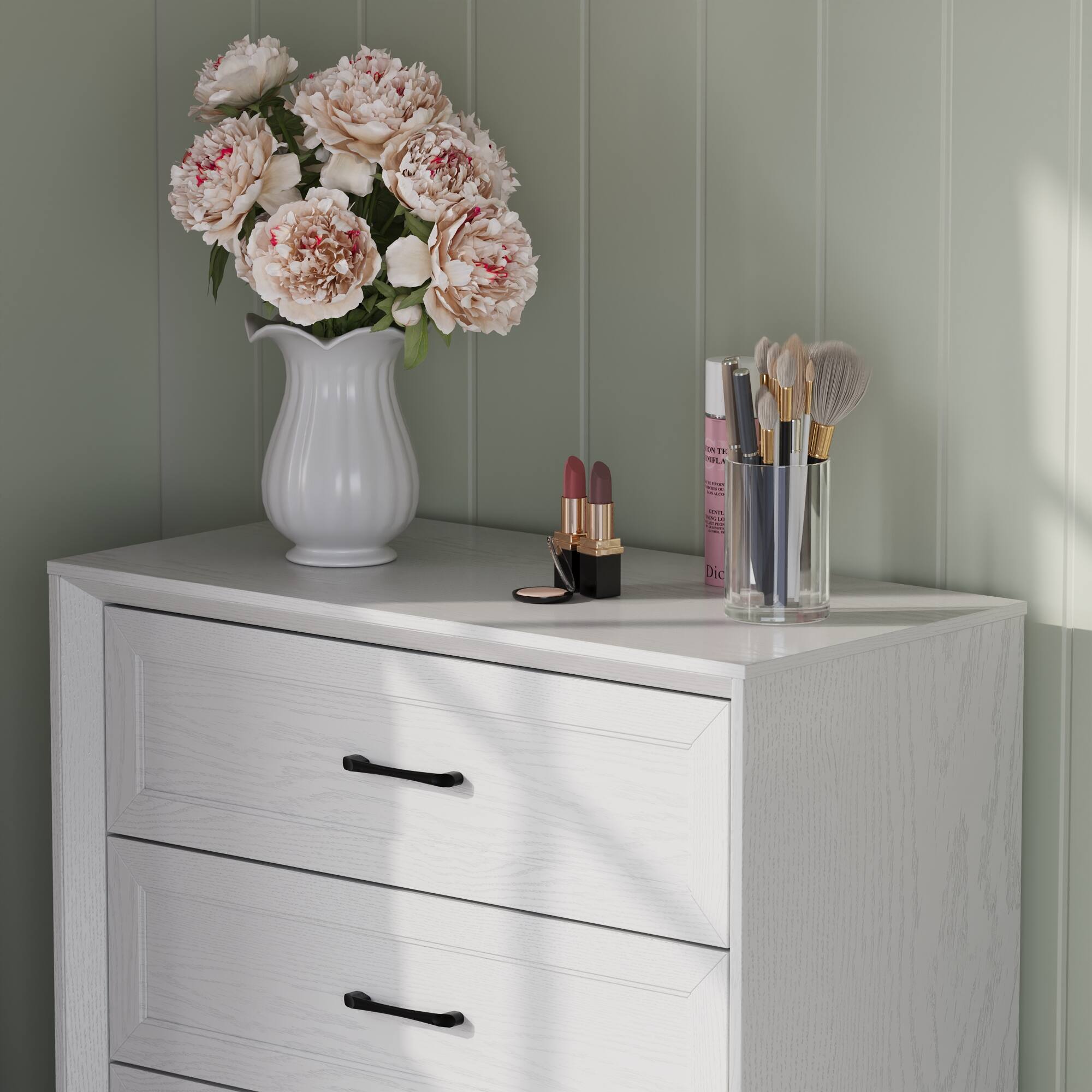 Alt View 5. FUFU&GAGA - Vintage Light Wood Grain 5-Drawer Dresser, Modern Minimalist Design, Eco-Friendly MDF, Perfect for Bedroom, Living Room - White.