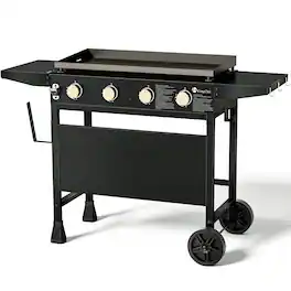 KingChii - 4-Burner Propane Gas Grill 32 in. Flat Top Griddle (No Tank) - Black