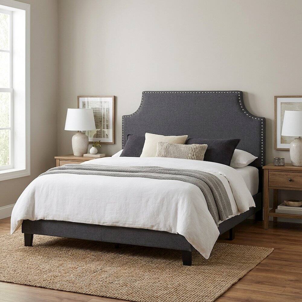 Left. FurniFact - Upholstered Fabric Twin Headboard with Padded Design and Sturdy Frame - Gray.