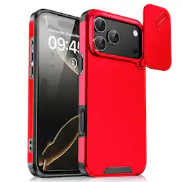 UUCOVER - Dual Layer Protective Case for Apple iPhone 18 Pro Max with Slide Camera Lens Cover, Shockproof Drop-proof Matte Shell - Red