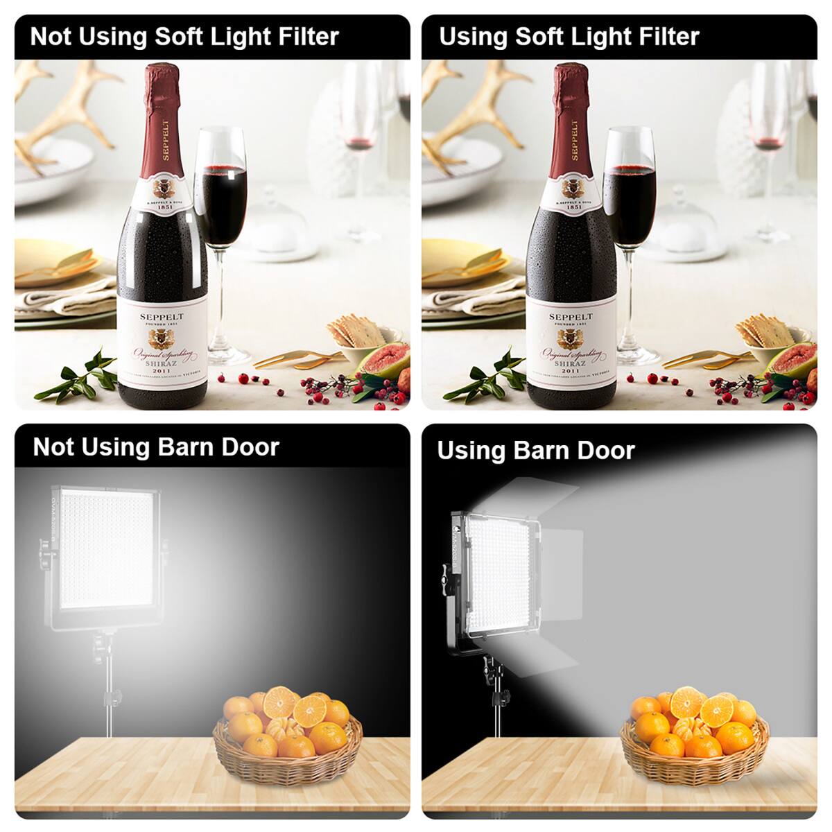 Not Using Soft Light Filter  
Using Soft Light Filter  

Not Using Barn Door  
Using Barn Door