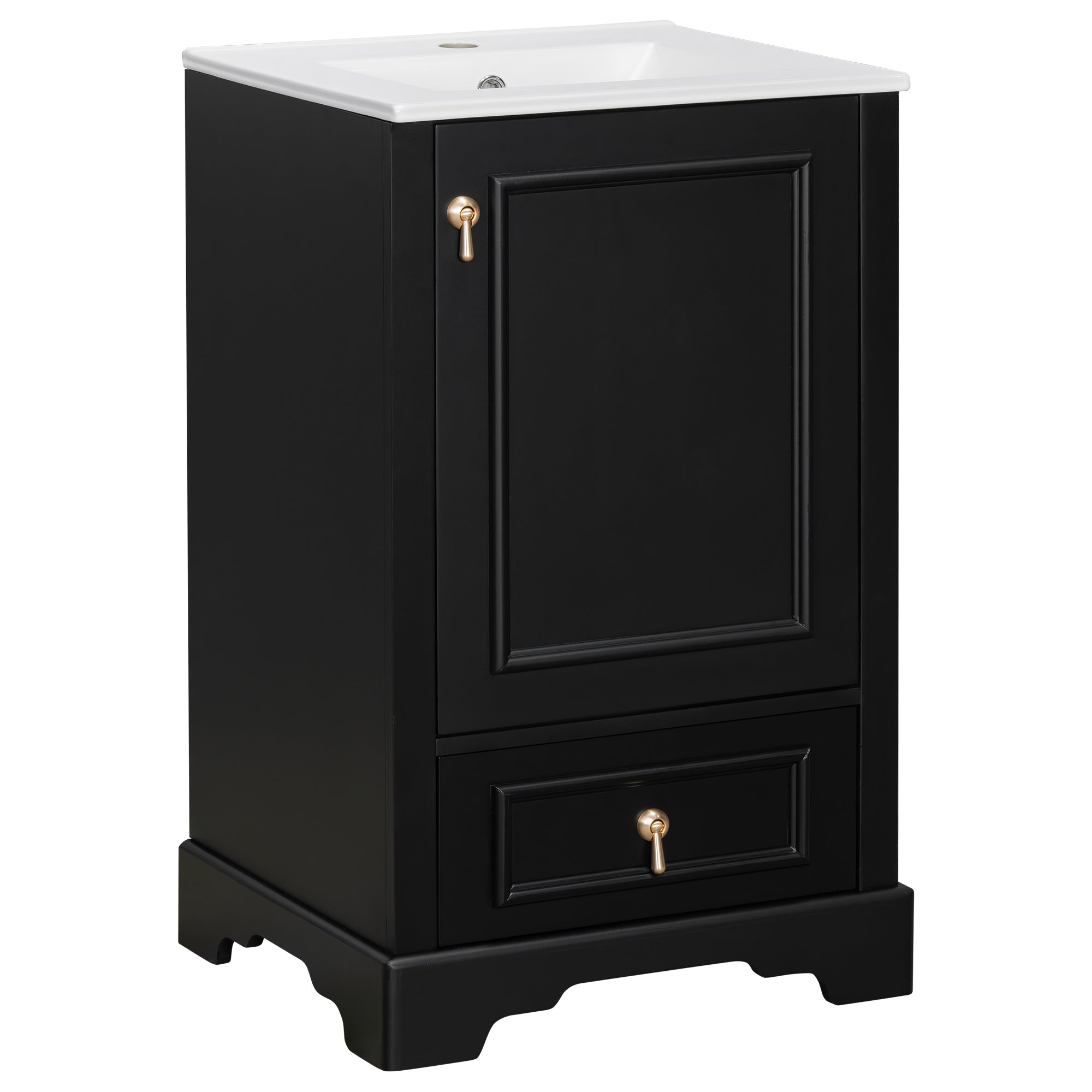 Angle. Boyel Living - 20 Inch Black Bathroom Vanity with Ceramic Sink Soft Close Door Drawer Adjustable U-Shaped Shelf Door Storage Rack - Black.
