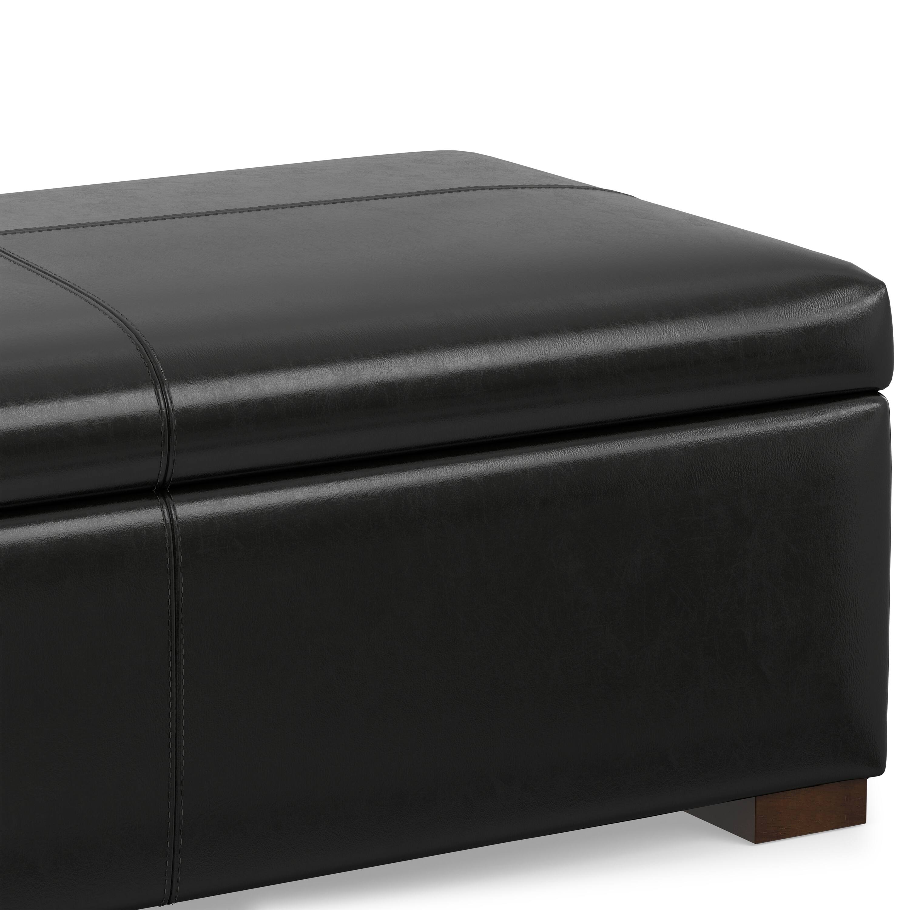 Alt View 8. Simpli Home - Gabbie 48 inch Wide Rectangular Storage Ottoman in Midnight Black PU Vegan Leather - Midnight Black.
