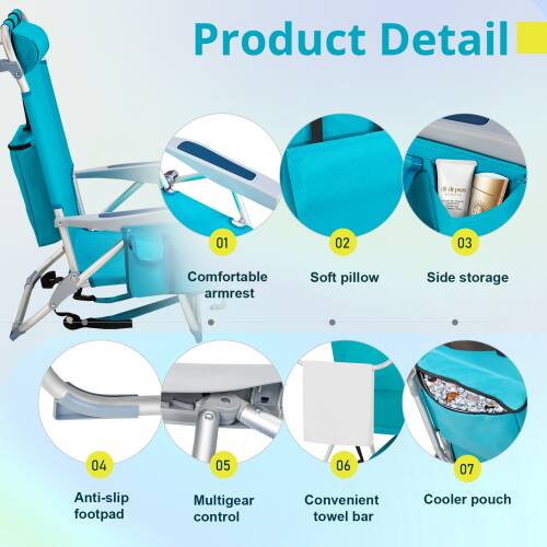 Product Detail

01 Comfortable armrest  
02 Soft pillow  
03 Side storage  
04 Anti-slip footpad  
05 Multigear control  
06 Convenient towel bar  
07 Cooler pouch