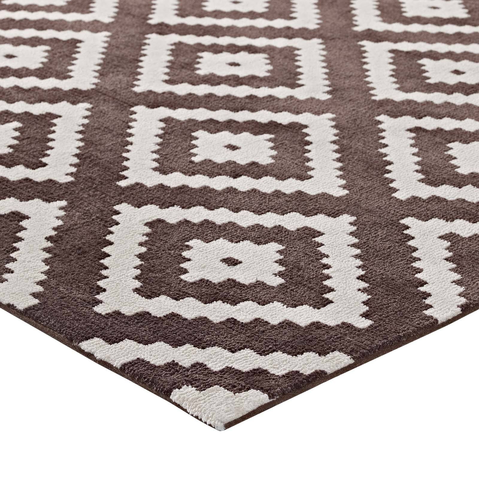 Back. Modway - Alika Abstract Diamond Trellis Area Rug - Ivory and Brown.