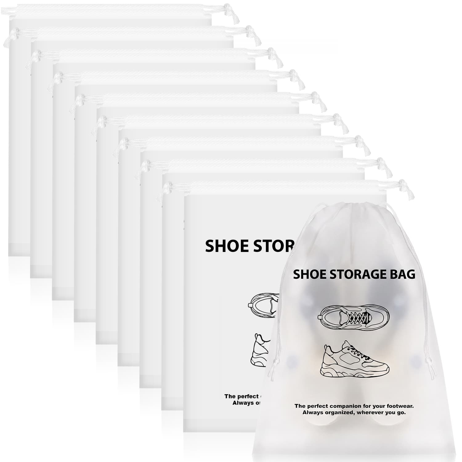 Fosmon - 10x Packing Cubes Shoe Bags for Travel, Travel Shoe Bags for Packing in Suitcase, Travel Shoe Bags for Storage, Shoe Bag - White