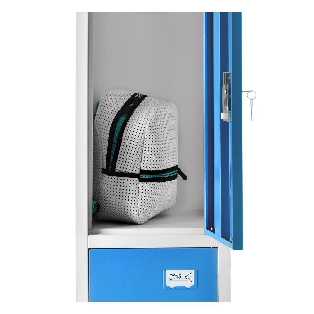 Alt View 2. AdirOffice - 629-Series 72" H 3-Tier Steel Compartment Key Lock Locker with Key Lock - Blue.