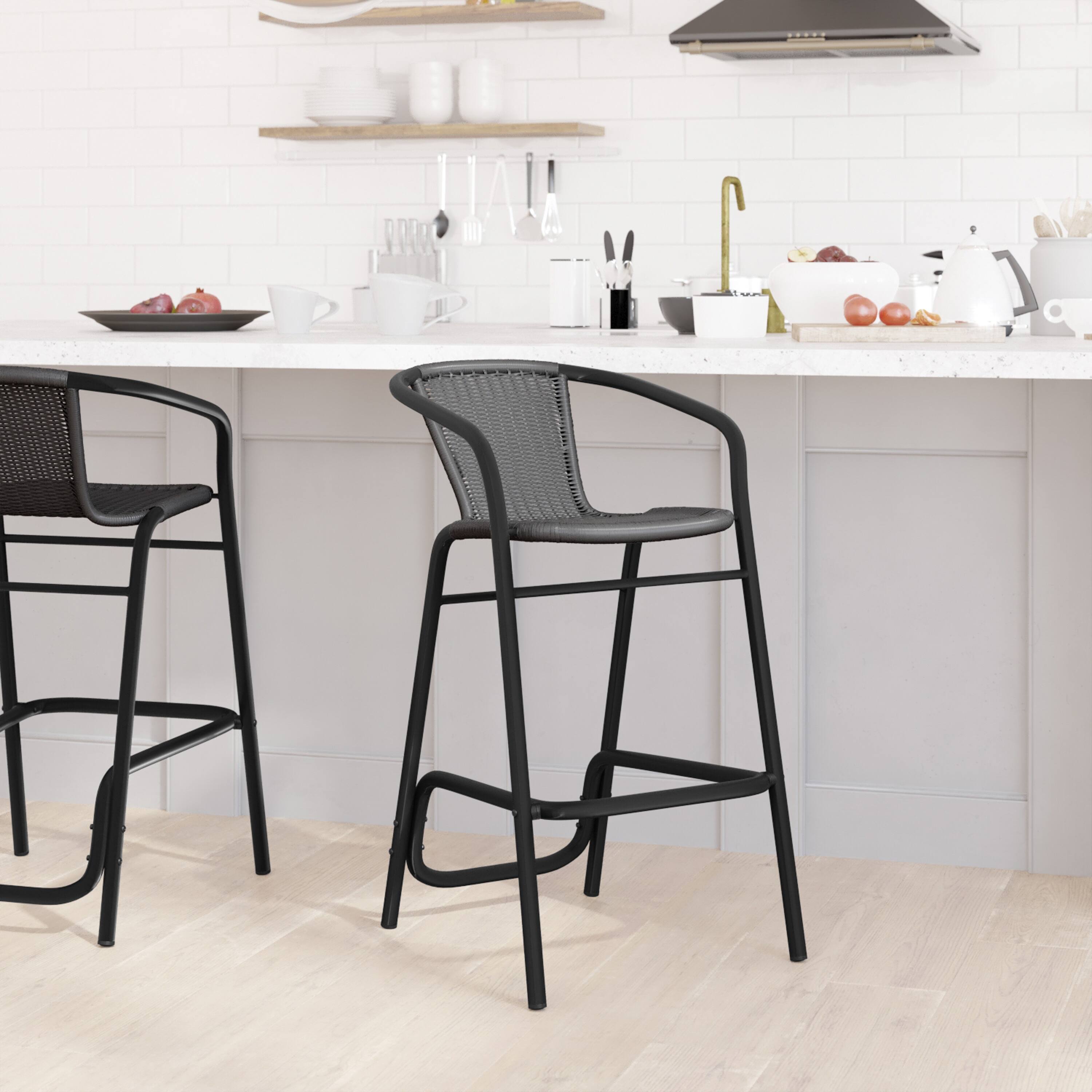 Alt View 3. Emma + Oliver - Rhea Indoor/Outdoor Restaurant Style Rattan Barstool - Black.