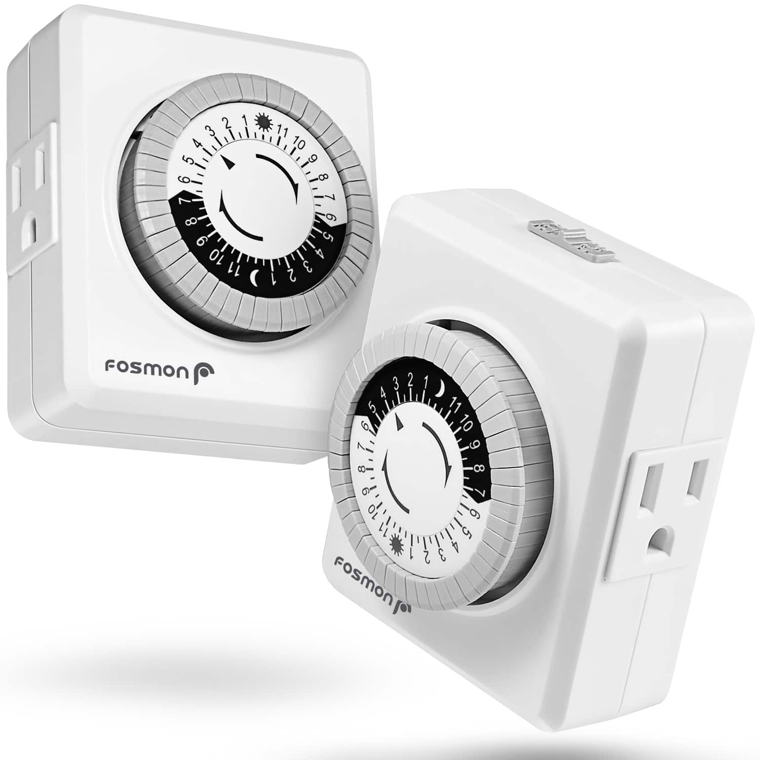 Fosmon - [ETL Listed] 2x Digital Timer Outlet Indoor, Timer Plug 2 Outlet 24 Hour Programmable Mechanical for Lamps - White