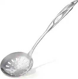 Zulay Kitchen - Stainless Steel Slotted Spoon - 14.5” Large Skimmer Frying Spoon for Draining & Serving - Silver