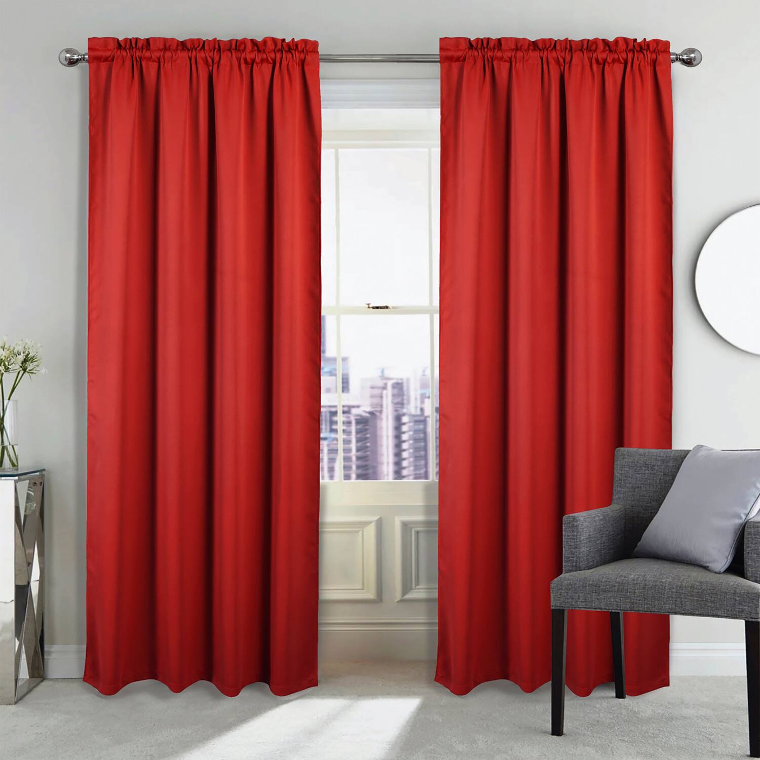 Angle. RT Designers Collection - RT Designers Collection 100% Polyester Twilight Blackout Rod Pocket Curtain Panel 54" x 84" Red - Red.
