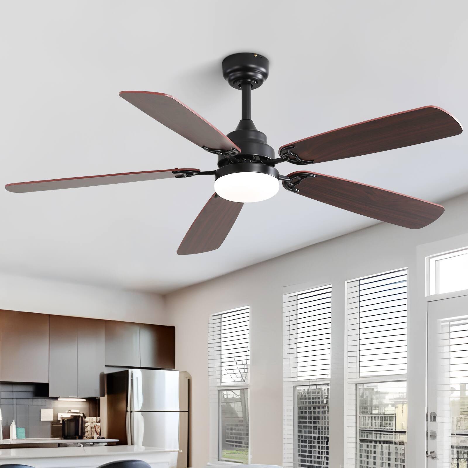 Alt View 4. Sofucor - 52 Inch Flush Mount Ceiling Fan With Light and Remote Modern 3 Downrods Ceiling Fans for Bedroom Indoor Outdoor - Black.