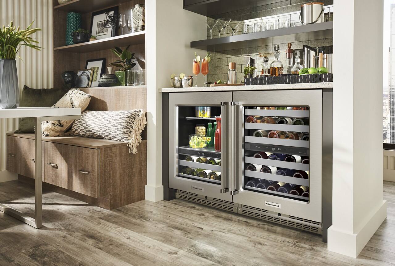 Alt View 7. KitchenAid - 46-Bottle Dual-Zone Wine Cellar with Glass Door and Metal-Front Racks - Stainless Steel.