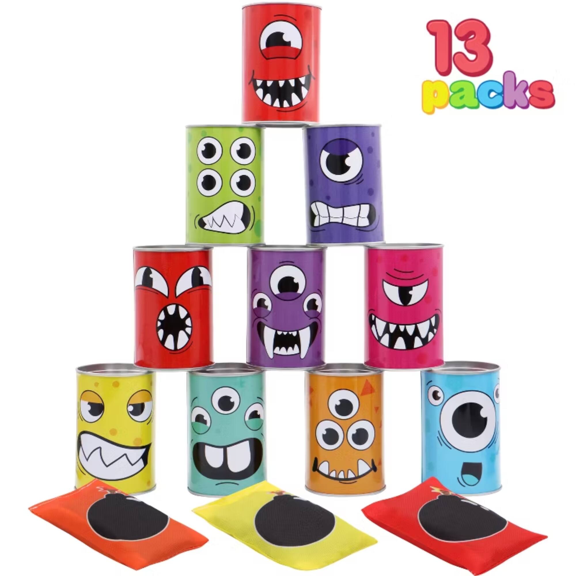 Front. Joyfy - 13PCS Carnival Bean Bag Toss Knockdown Can Game Set, Indoor Outdoor Party Lawn Yard Games Birthday Gifts for Kids Adults.