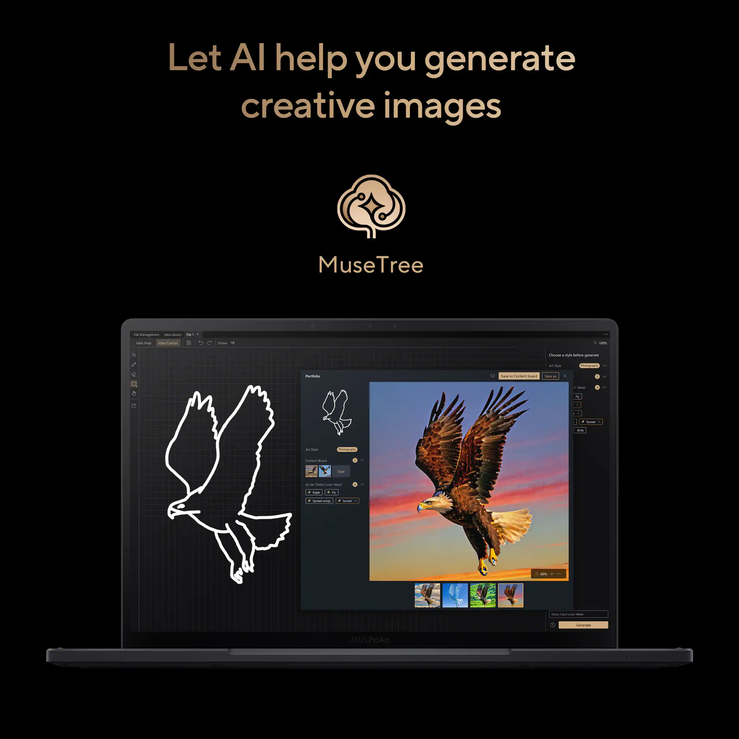 Let AI help you generate creative images  
MuseTree