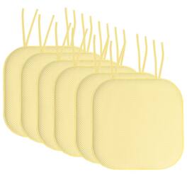 Sweet Home Collection - Honeycomb Memory Foam Non-Slip 16" x 16" Chair Cushion Pad with Ties, 6-Pack - Yellow