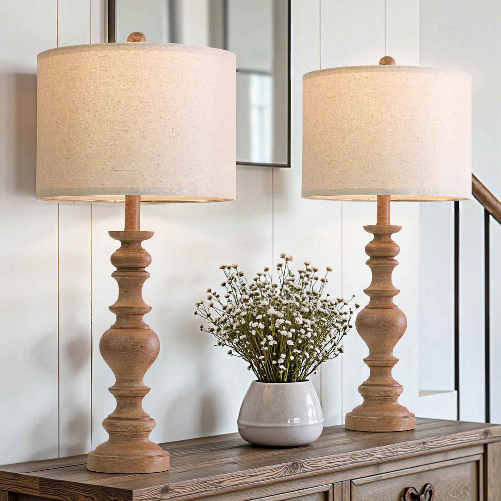 Reds Spade - BOBOMOMO Tradition Rustic Table Lamp Set Living Room Farmhouse Bedside Desk Lamps Bedroom Nightstand - Light Brown Large-27"