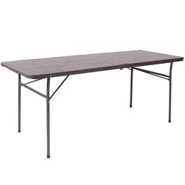 Alamont Home - 6-Foot Bi-Fold Plastic Banquet and Event Folding Table with Carrying Handle - Brown