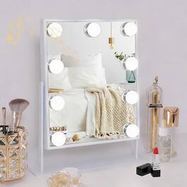 PO3TICJUNKI3 - Hollywood Vanity Mirror with Lights, 3 Color Modes, Dimmable, 10X Magnifying, 360° Swivel - Ivory