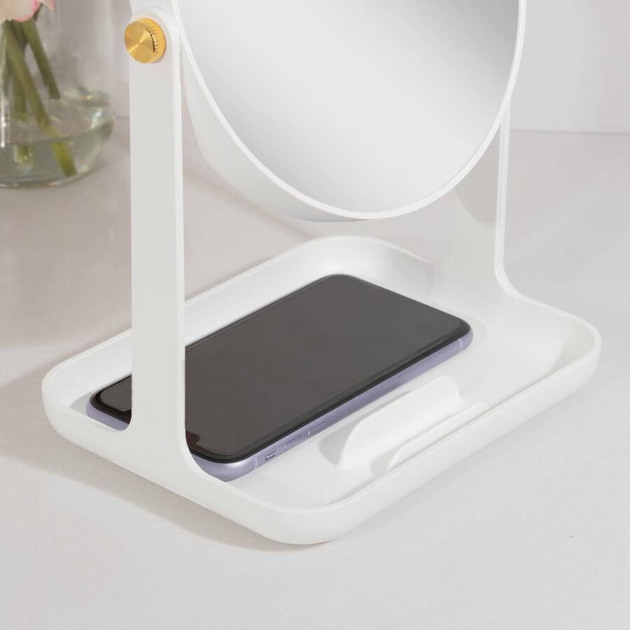 Back. Zadro - Back-to-School Makeup Mirror with 5X/1X Magnifications, Accessory Tray & Phone Holder - White.