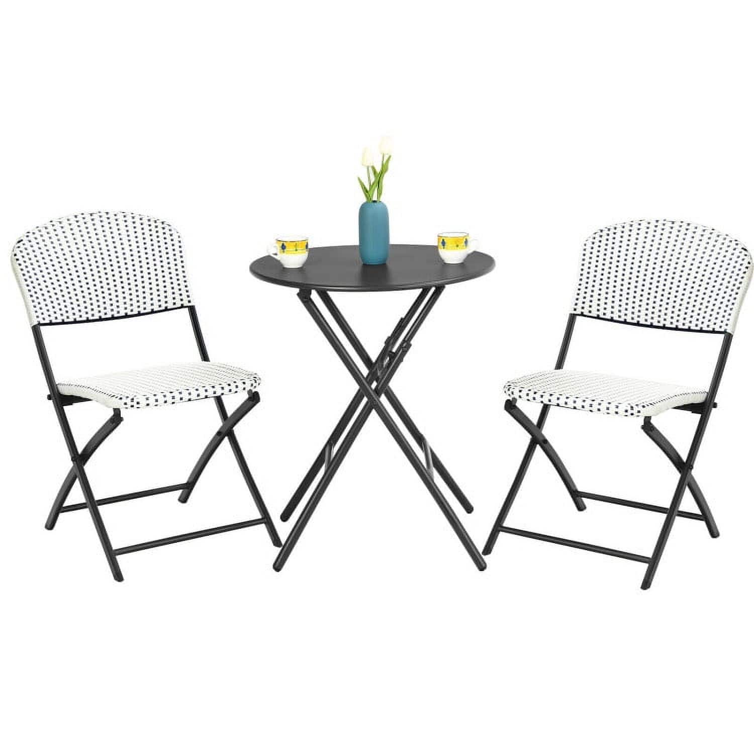 Pefilos - 3 Pieces Patio Rattan Bistro Set, Deluxe Outdoor Patio with Round Dining Patio Coffee Table and 2 Chairs - White