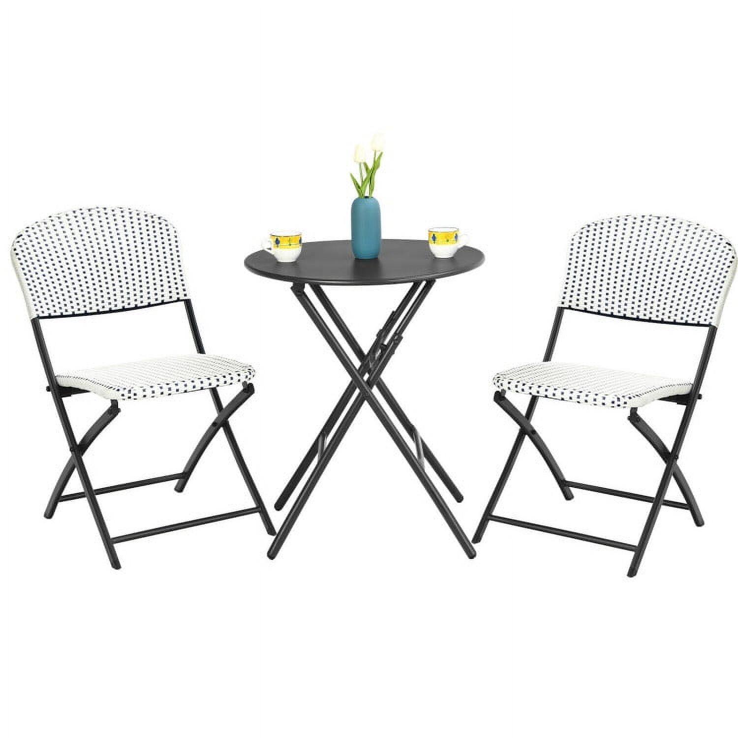 Front. Pefilos - 3 Pieces Patio Rattan Bistro Set, Deluxe Outdoor Patio with Round Dining Patio Coffee Table and 2 Chairs - White.