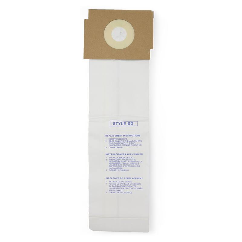 **STYLE SD**

**REPLACEMENT INSTRUCTIONS**

1. REMOVE USED BAG.
2. DROP BAG INTO VACUUM BAG OPENING FACING UP.
3. CLOSE COVER.

**INSTRUCCIONES PARA CAMBIAR**

1. SACAR LA BOLSA USADA.
2. INTRODUCIR LA BOLSA EN LA ASPIRADORA CON LA ABERTURA HACIA ARRIBA.
3. CERRAR LA CUBIERTA.

**DIRECTIVES DE REMPLACEMENT**

1. RETIRER L'USAGE.
2. PLACER LE SAC DANS L'ASPIRATEUR AVEC L'OUVERTURE TOURNÉE VERS HAUTE.
3. VERSE LE COUVERCLE.
