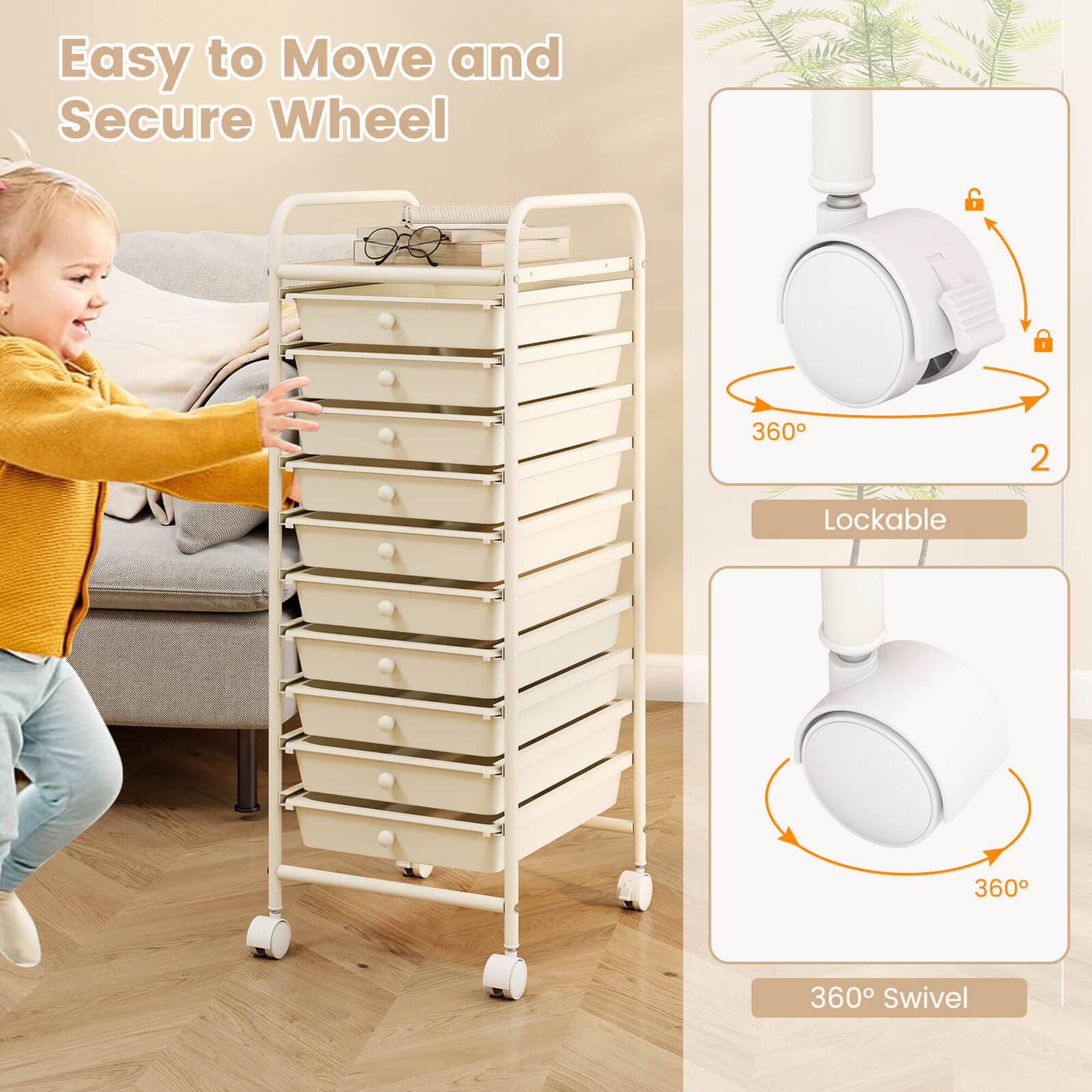 Easy to Move and Secure Wheel, 360° Swivel, Lockable, 360°