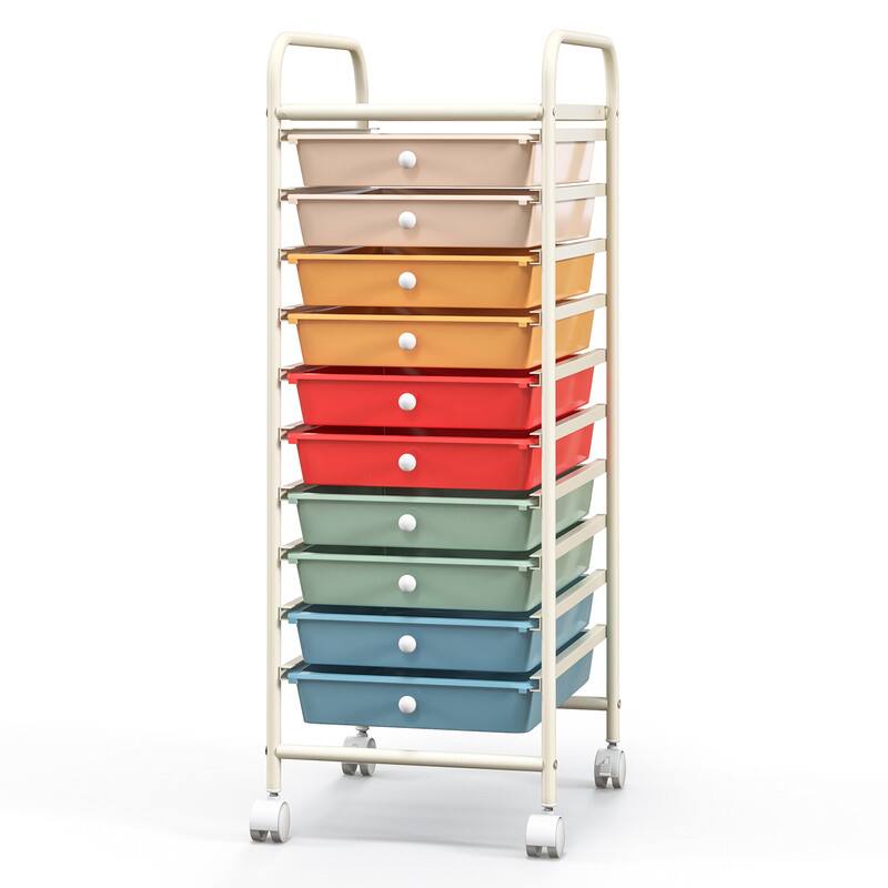 Alt View 2. WELLFOR - 10 Drawer Rolling Storage Cart Organizer,Art & Craft Storage Cart Tools Scrapbook Paper Office School Organizer - Macaron.
