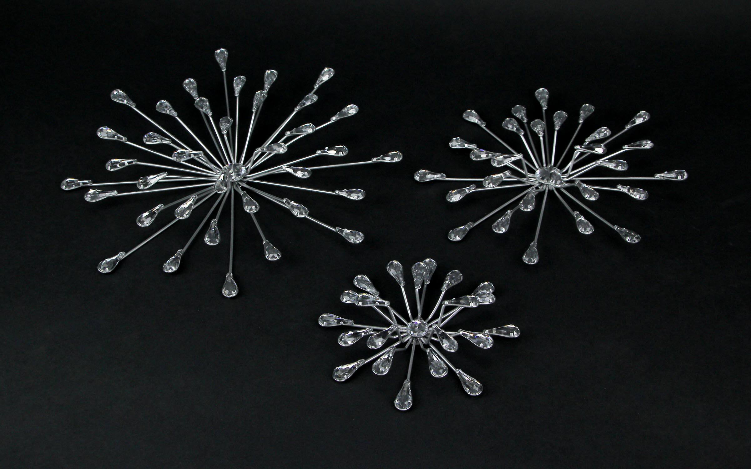 Alt View 1. Zeckos - Set of 3 Metal Modern Art 3D Starburst Silver Wall Accents Home Decor Sculptures - Silver.