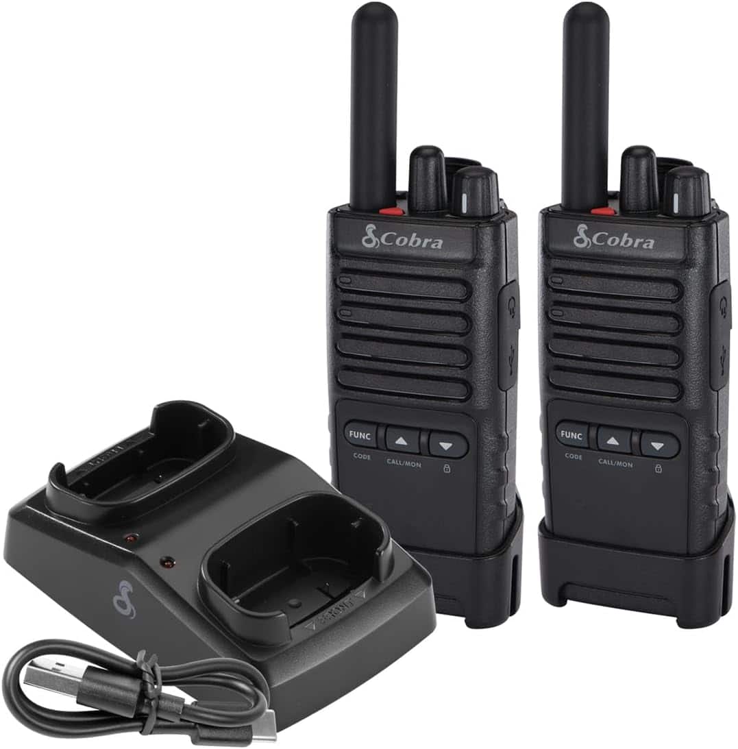Cobra - PX650 - Professional/Business Walkie Talkies - Rechargeable, 300,000 sq. ft/25 Floor Range, Dust Protected IP54 (2 Pack) - Black