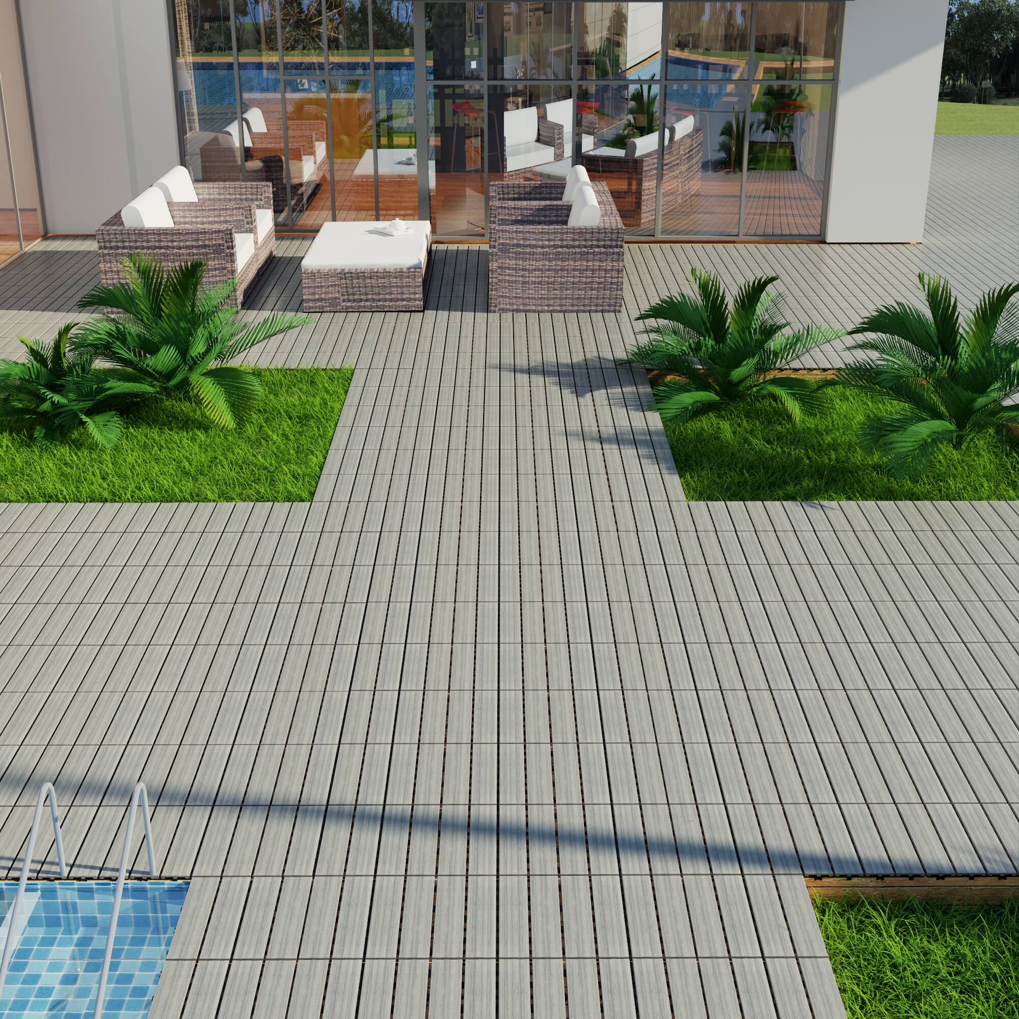 Alt View 5. APRILSOUL - 22pcs 12in WPC Interlocking Deck Tiles Water Resistant SKYGREY - Gray.
