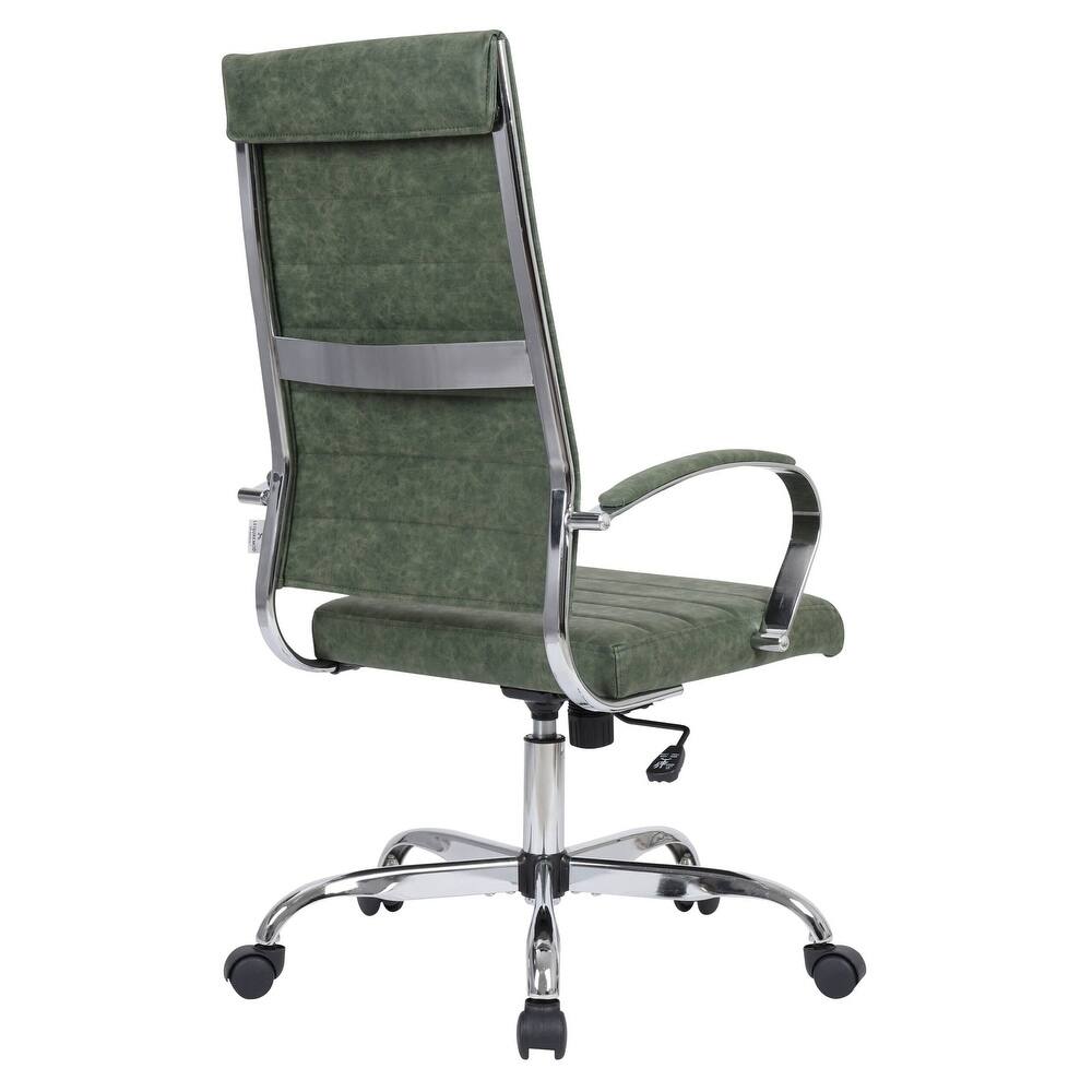 Alt View 4. LeisureMod - Benmar High Back Leather Office Chair with Adjustable Height, Swivel Base, Ergonomic Design Modern Conference Chair - Green.