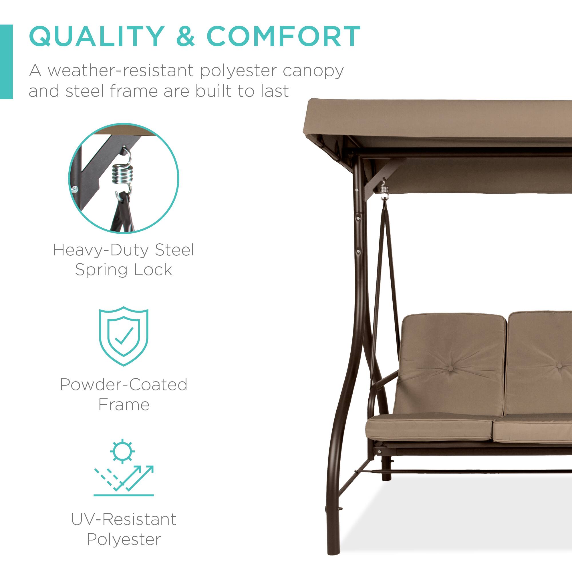 QUALITY & COMFORT

A weather-resistant polyester canopy and steel frame are built to last.

- Heavy-Duty Steel Spring Lock
- Powder-Coated Frame
- UV-Resistant Polyester