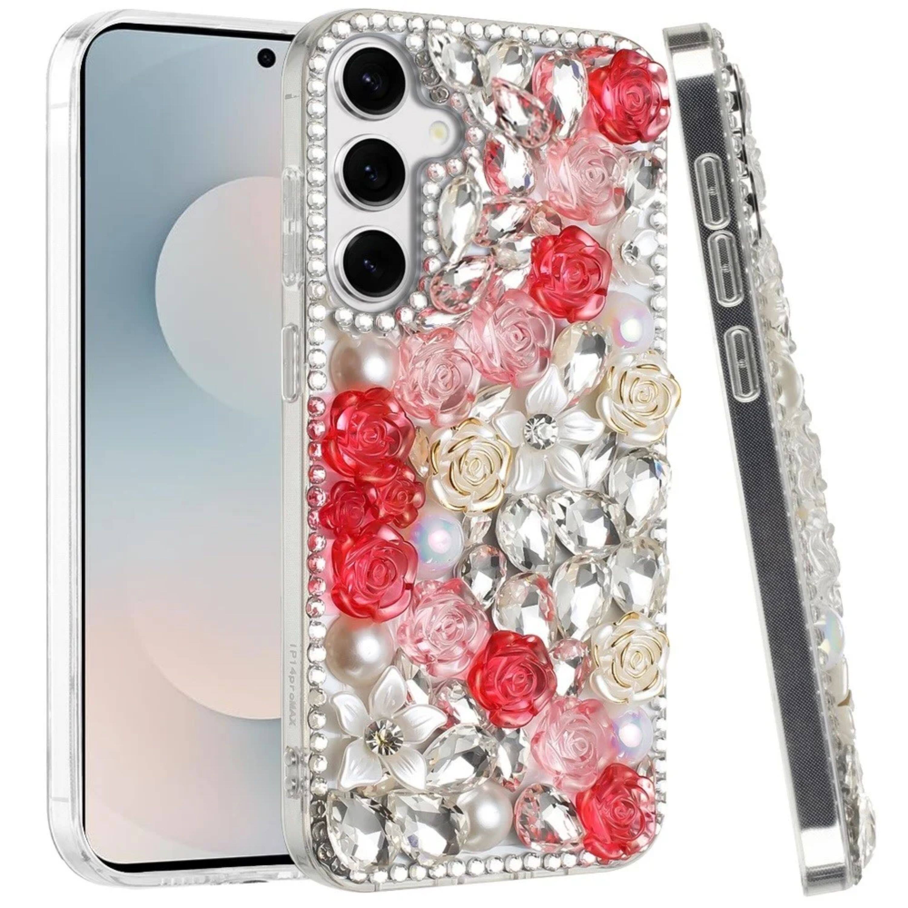 Kitcheniva - Rhinestone 3D Rose Bling Cover Plus Tempered Glass For Samsung S25 FE - Red price history on PriceWatchPro