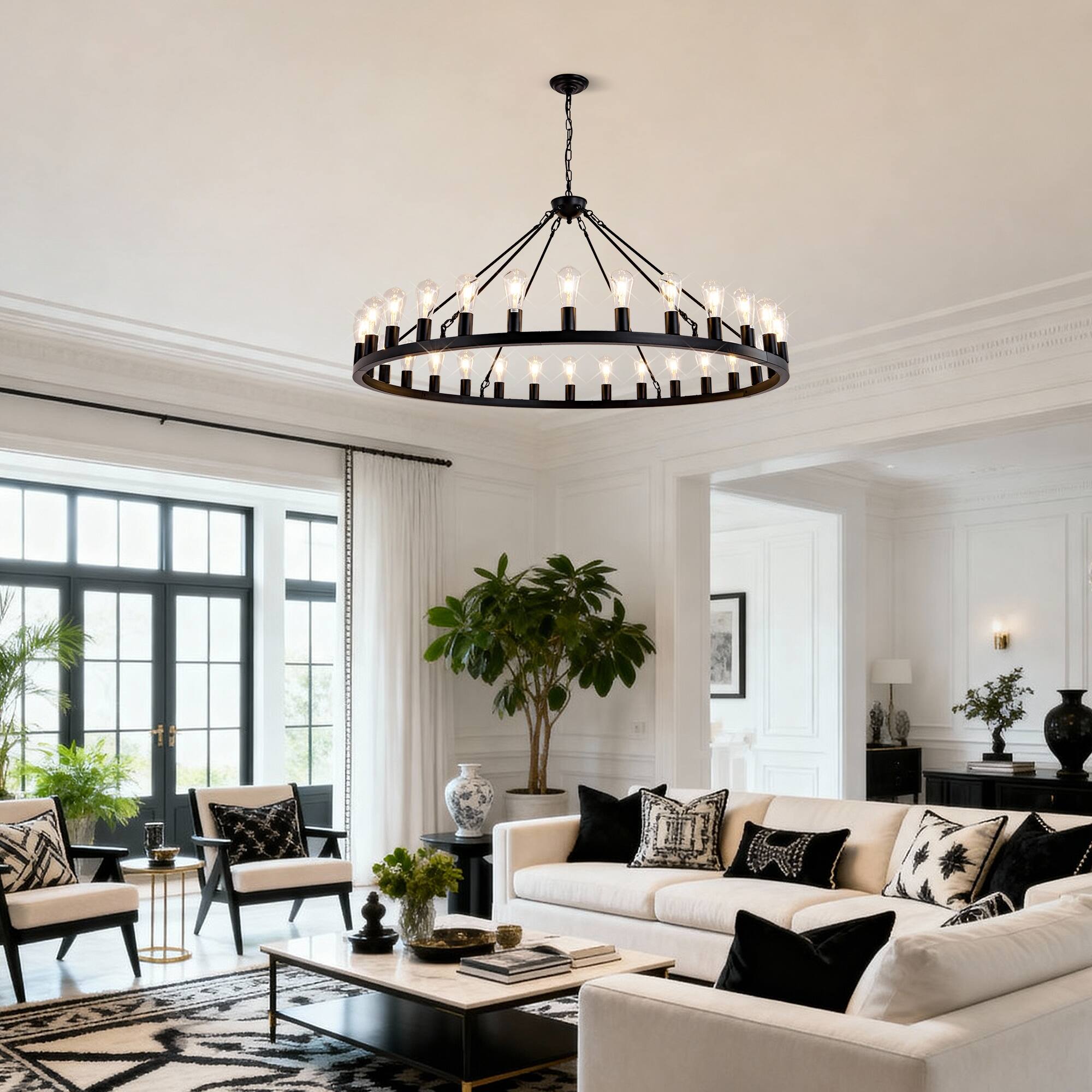 Alt View 3. Boyel Living - 64 Inch Matte Black Wagon Wheel Chandelier With 30 Lights No Bulbs E26.
