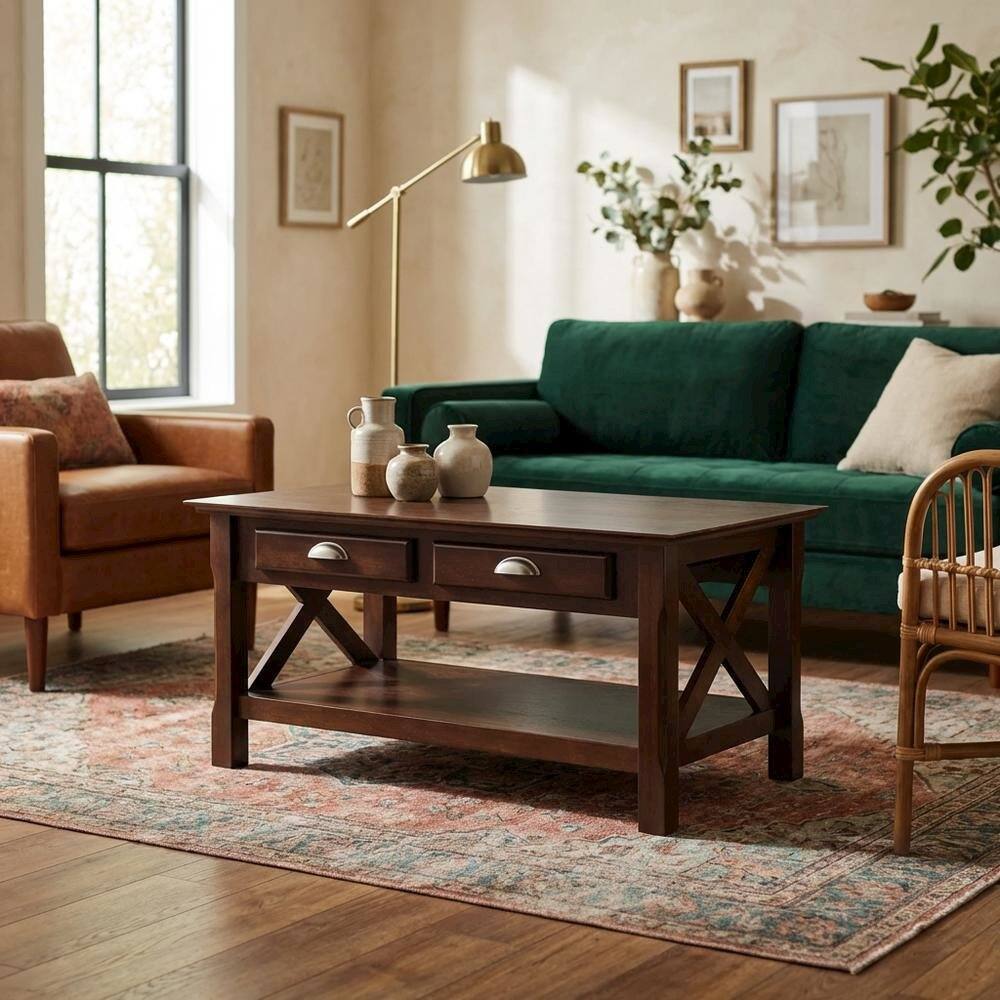 Alt View 4. FurniFact - Coffee Table with 2 Storage Drawers for Living Room - Cappuccino.