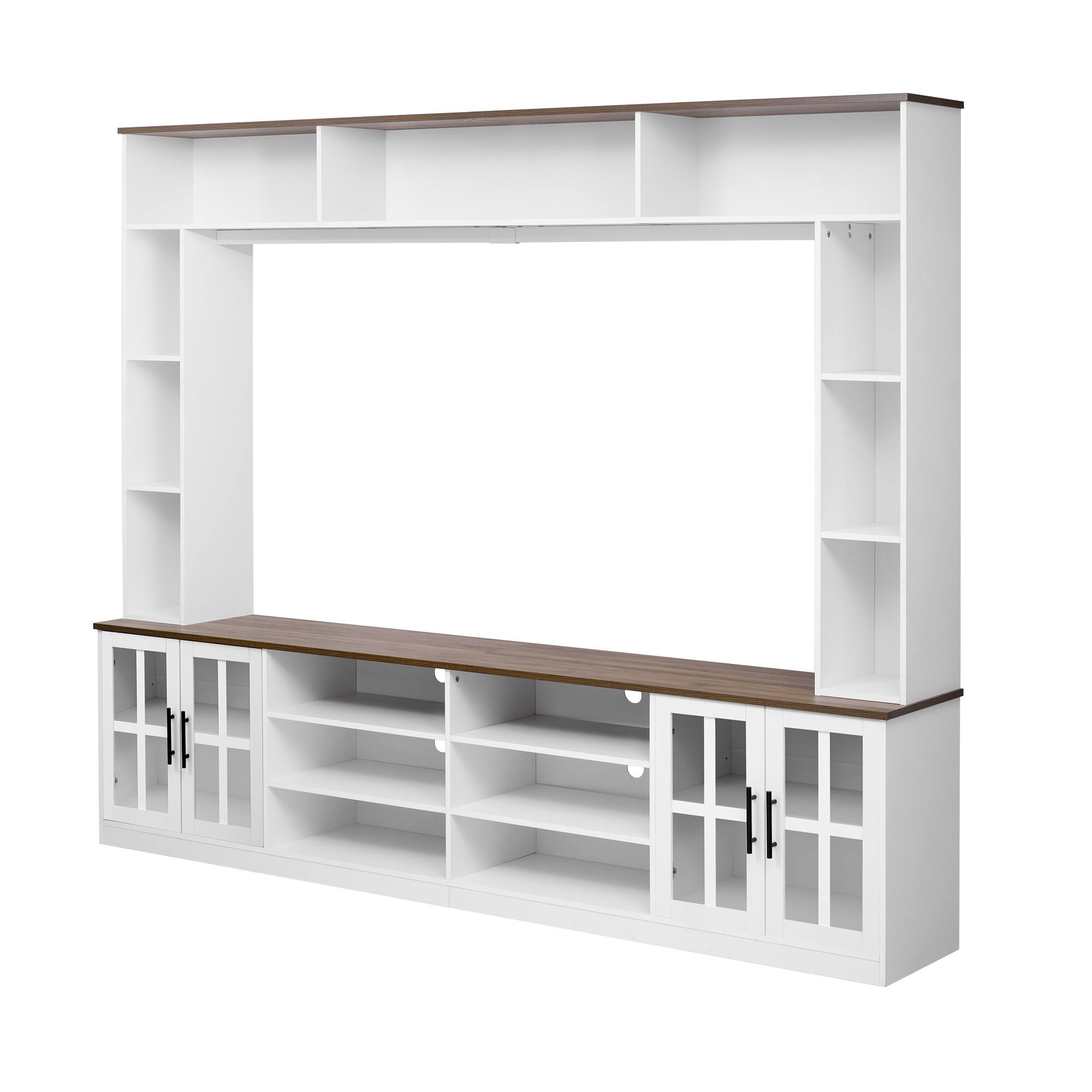 Alt View 1. Boyel Living - 95.5-in White Wall Unit Entertainment Center for TVs up to 80-in with Bookshelves Glass Doors and Adjustable Shelves - White.