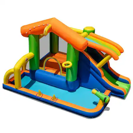 Front. Resenkos - 8-in-1 Inflatable Bounce House Water Park - Summer Outdoor Play Center - Multicolor.