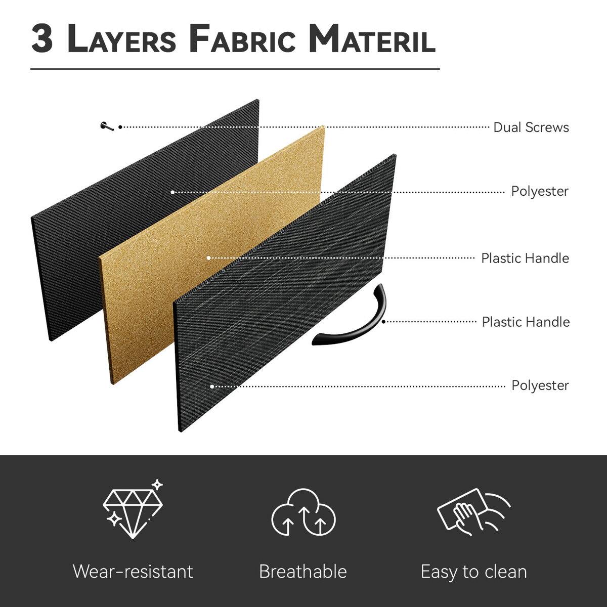 3 Layers Fabric Material

- Dual Screws
- Polyester
- Plastic Handle
- Plastic Handle
- Polyester

Features:
- Wear-resistant
- Breathable
- Easy to clean