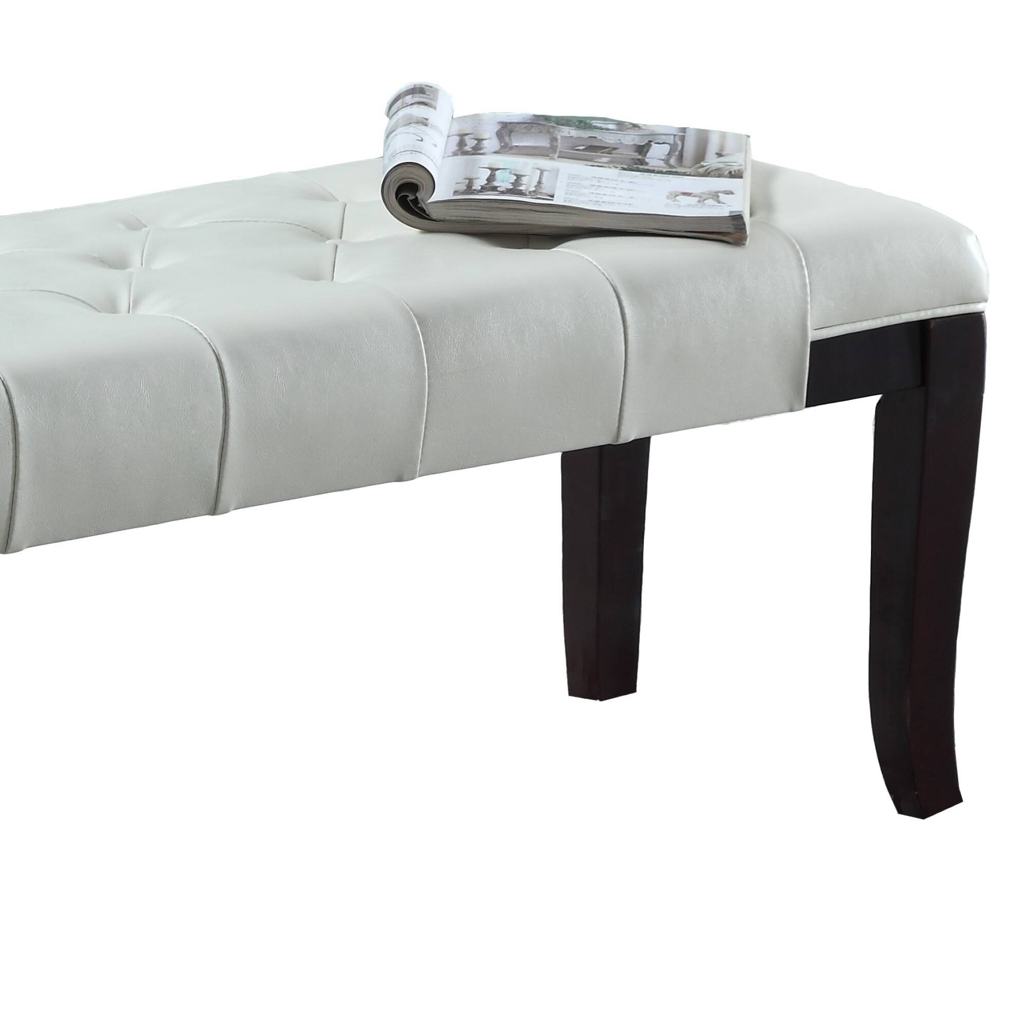 Alt View 1. GOODSILO - Tufted Upholstered Ottoman Bench with Solid Wood Legs for Entryway, Bedroom, or Living Room Seating and Storage - White.