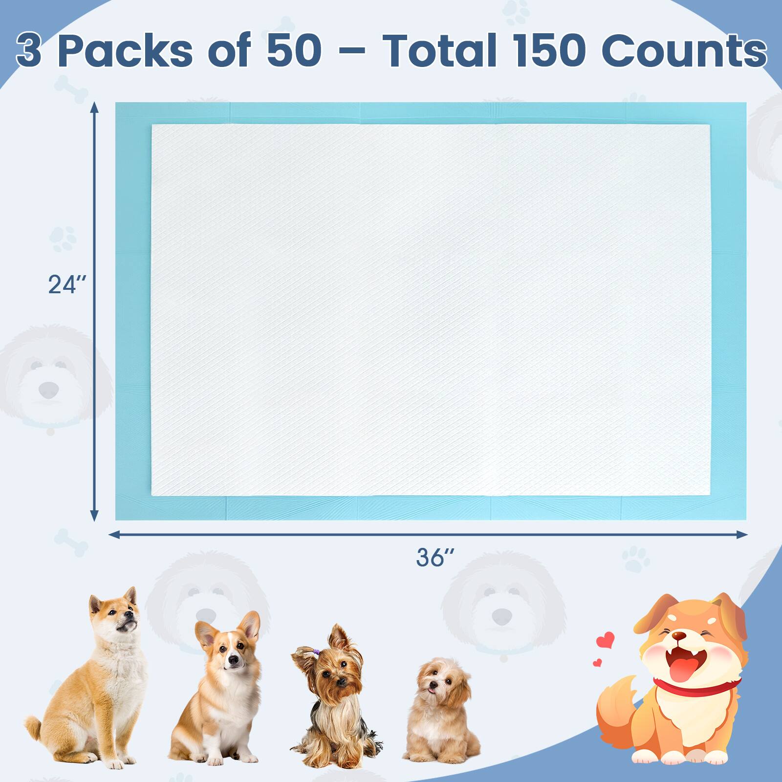 3 Packs of 50 - Total 150 Counts  
24" x 36"