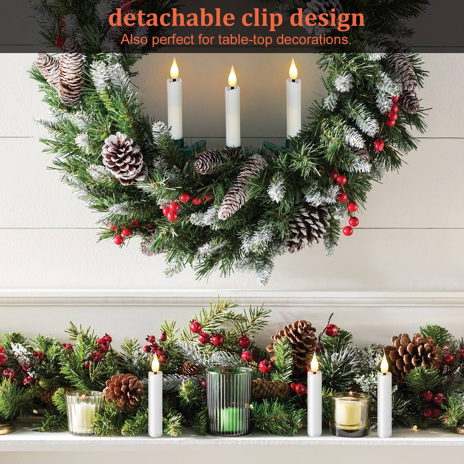 detachable clip design  
Also perfect for table-top decorations.