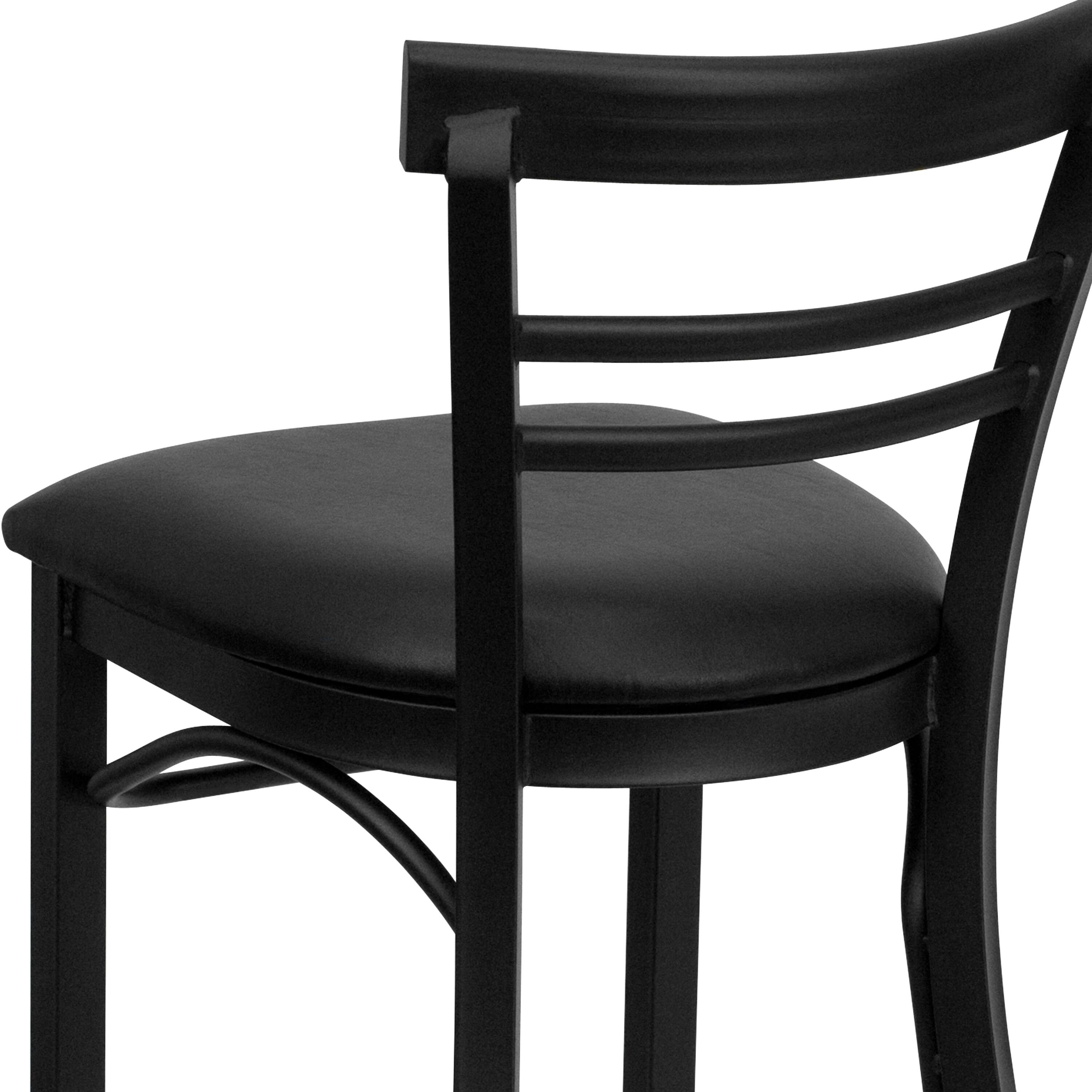 Alt View 8. Emma + Oliver - Two-Slat Ladder Back Metal Restaurant Dining Barstool - Black Vinyl Seat/Black Metal Frame.