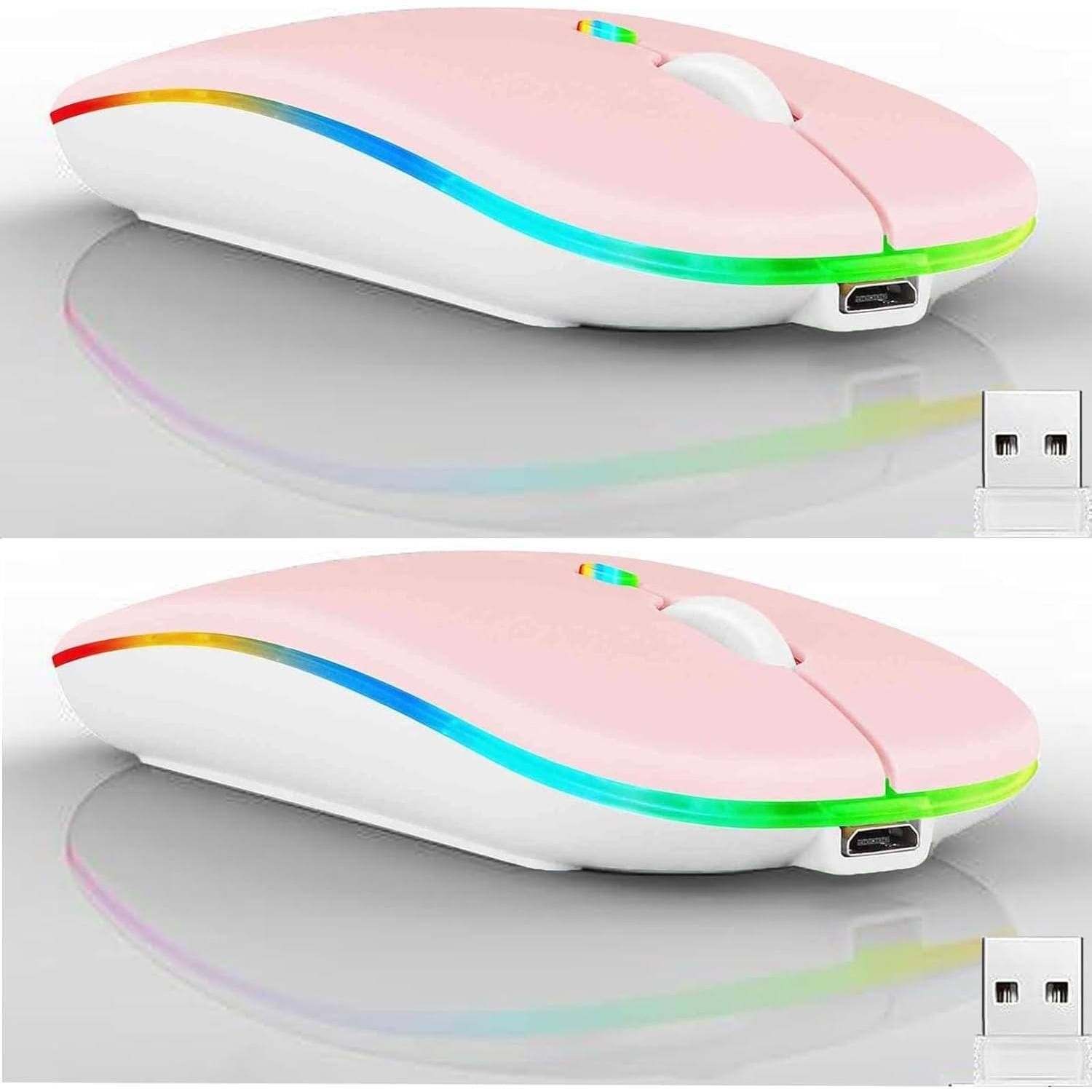 Cedar Assembly - Wireless Mouse Led Dual Mode Rechargeable Silent Slim Laptop Portable Computer Mice For Desktop Ipad - Wireless - 2 pack pink